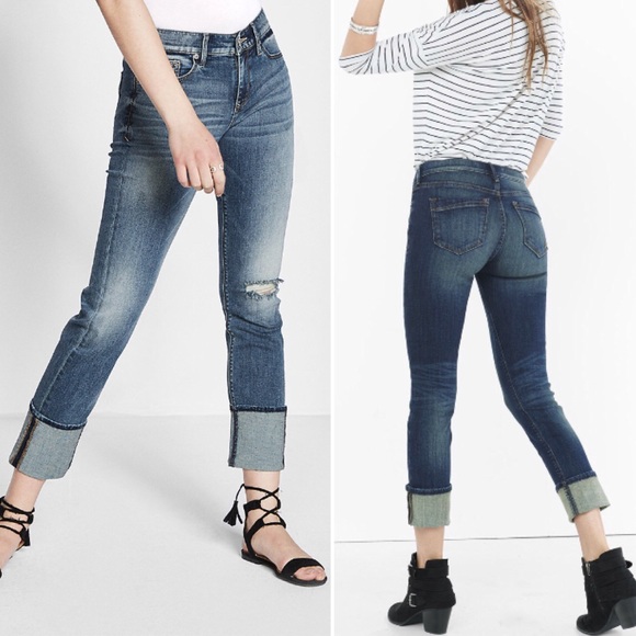 Express Denim - Express Mid Rise Distressed Cropped Jeans
